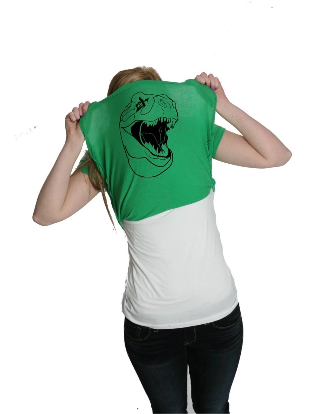 Green Reptile Graphic Pet Tee with Black Print T. rex funny